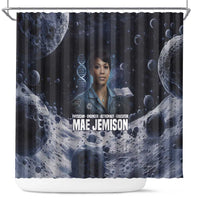 Mae Jemison Shower Curtain with Space Portrait Design, Science Has No Boundaries Quote and DNA Book Elements - Wonder Print Shop