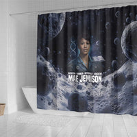 Mae Jemison Shower Curtain with Space Portrait Design, Science Has No Boundaries Quote and DNA Book Elements - Wonder Print Shop