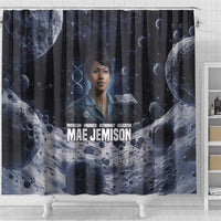 Mae Jemison Shower Curtain with Space Portrait Design, Science Has No Boundaries Quote and DNA Book Elements - Wonder Print Shop