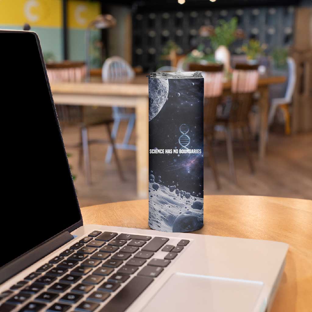 Mae Jemison Skinny Tumbler with Space Portrait Design, Science Has No Boundaries Quote and DNA Book Elements - Wonder Print Shop