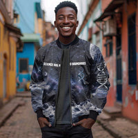 Mae Jemison Sleeve Zip Bomber Jacket with Space Portrait Design, Science Has No Boundaries Quote and DNA Book Elements - Wonder Print Shop