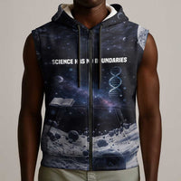 Mae Jemison Sleeveless Zip Hoodie with Space Portrait Design, Science Has No Boundaries Quote and DNA Book Elements - Wonder Print Shop