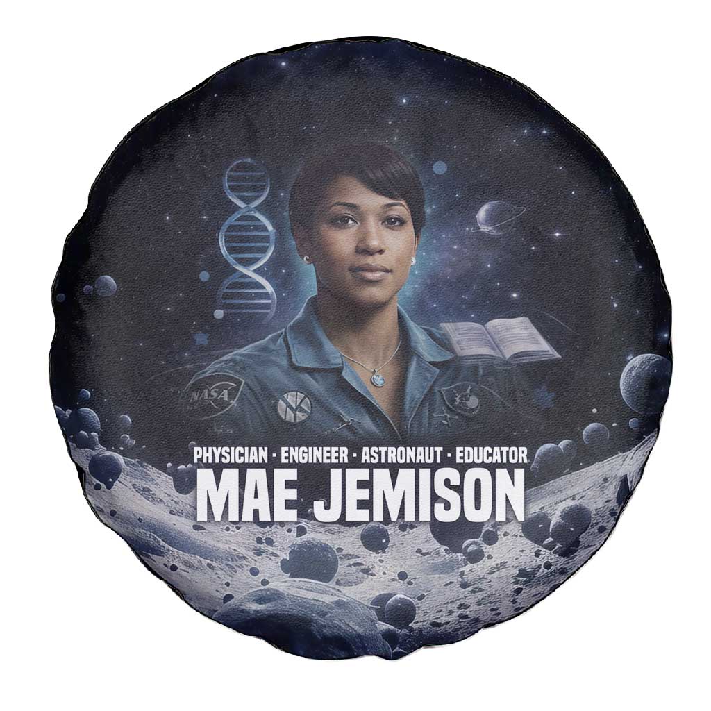 Mae Jemison Spare Tire Cover with Space Portrait Design, Science Has No Boundaries Quote and DNA Book Elements - Wonder Print Shop