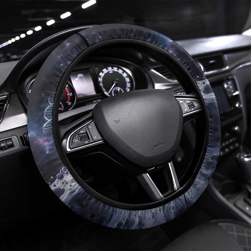 Mae Jemison Steering Wheel Cover with Space Portrait Design, Science Has No Boundaries Quote and DNA Book Elements - Wonder Print Shop
