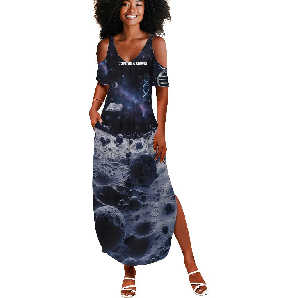 Mae Jemison Summer Maxi Dress with Space Portrait Design, Science Has No Boundaries Quote and DNA Book Elements - Wonder Print Shop
