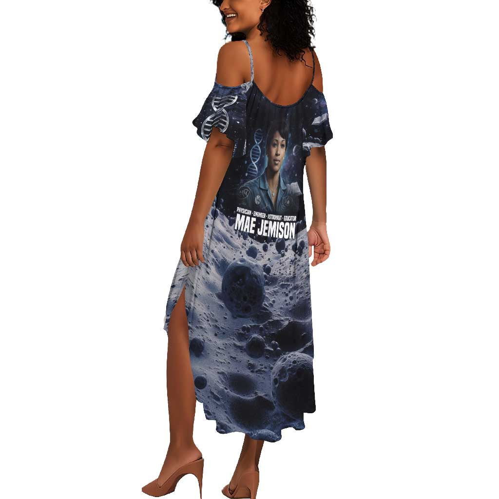 Mae Jemison Summer Maxi Dress with Space Portrait Design, Science Has No Boundaries Quote and DNA Book Elements - Wonder Print Shop