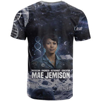 Mae Jemison T shirt with Space Portrait Design, Science Has No Boundaries Quote and DNA Book Elements - Wonder Print Shop