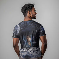Mae Jemison T shirt with Space Portrait Design, Science Has No Boundaries Quote and DNA Book Elements - Wonder Print Shop