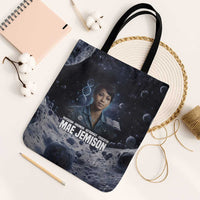Mae Jemison Tote Bag with Space Portrait Design, Science Has No Boundaries Quote and DNA Book Elements - Wonder Print Shop