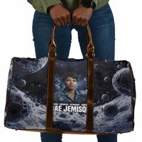 Mae Jemison Travel Bag with Space Portrait Design, Science Has No Boundaries Quote and DNA Book Elements - Wonder Print Shop