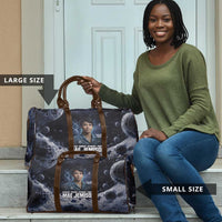 Mae Jemison Travel Bag with Space Portrait Design, Science Has No Boundaries Quote and DNA Book Elements - Wonder Print Shop
