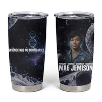 Mae Jemison Tumbler Cup with Space Portrait Design, Science Has No Boundaries Quote and DNA Book Elements - Wonder Print Shop