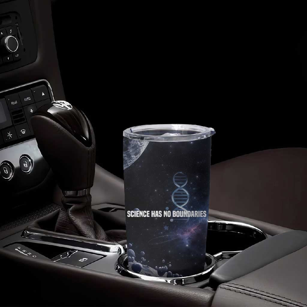 Mae Jemison Tumbler Cup with Space Portrait Design, Science Has No Boundaries Quote and DNA Book Elements - Wonder Print Shop
