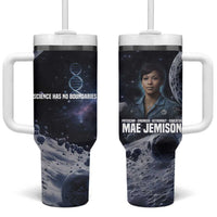 Mae Jemison Tumbler With Handle with Space Portrait Design, Science Has No Boundaries Quote and DNA Book Elements - Wonder Print Shop
