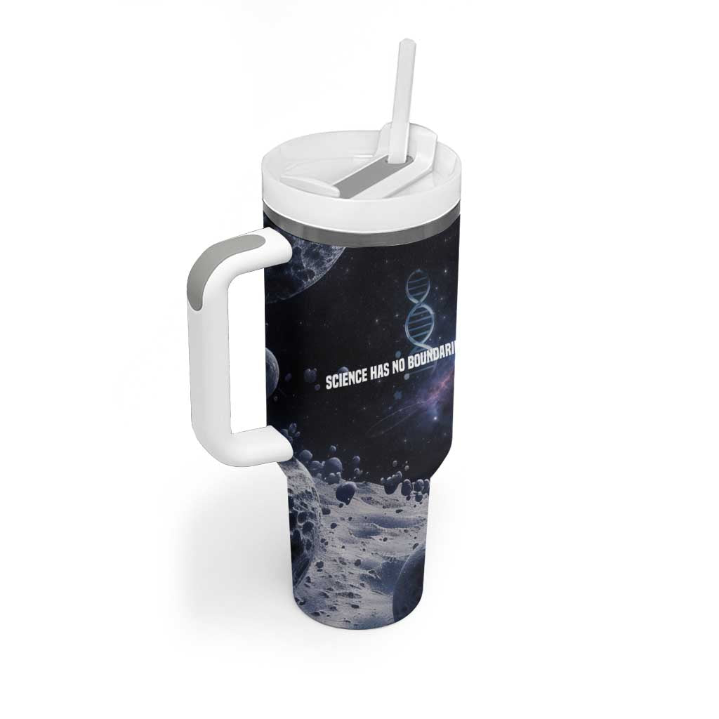 Mae Jemison Tumbler With Handle with Space Portrait Design, Science Has No Boundaries Quote and DNA Book Elements - Wonder Print Shop