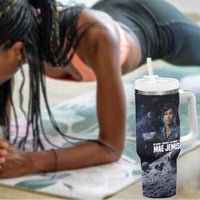 Mae Jemison Tumbler With Handle with Space Portrait Design, Science Has No Boundaries Quote and DNA Book Elements - Wonder Print Shop