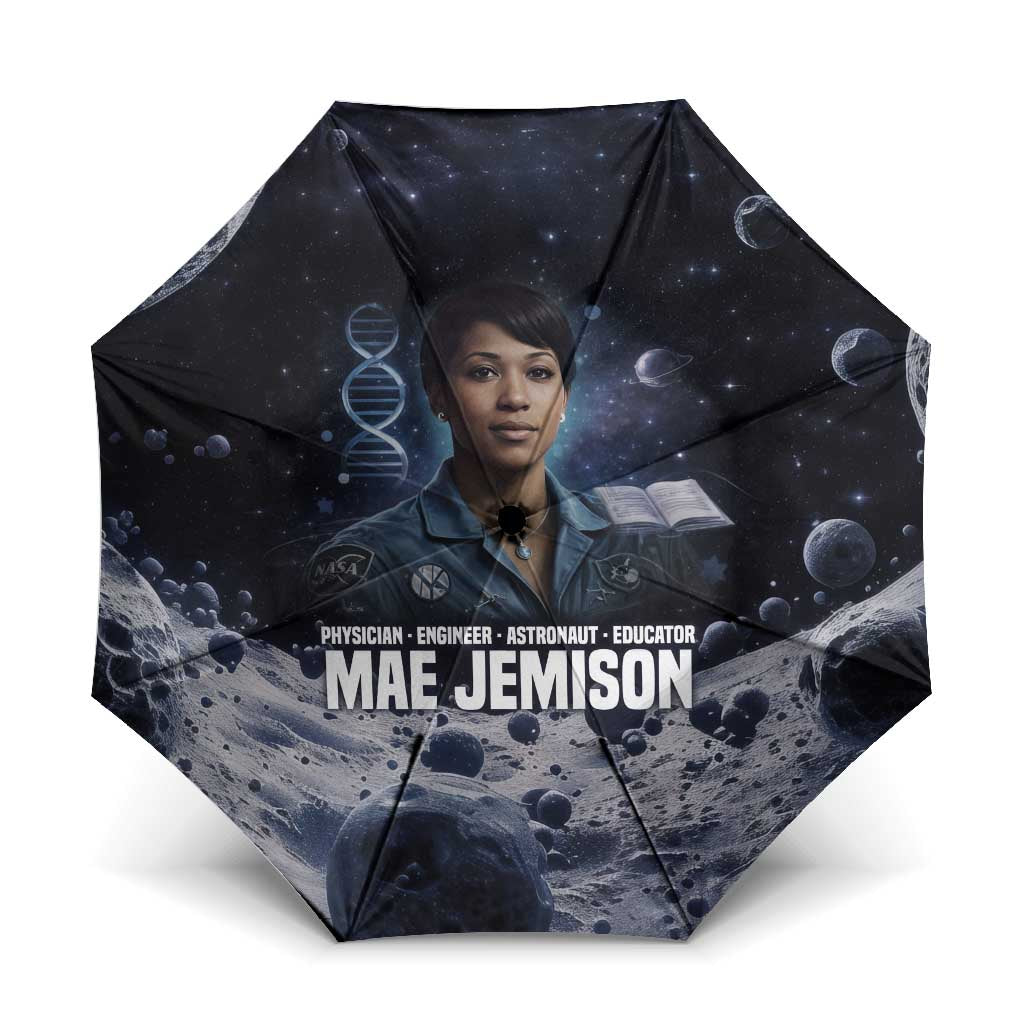 Mae Jemison Umbrella with Space Portrait Design, Science Has No Boundaries Quote and DNA Book Elements - Wonder Print Shop