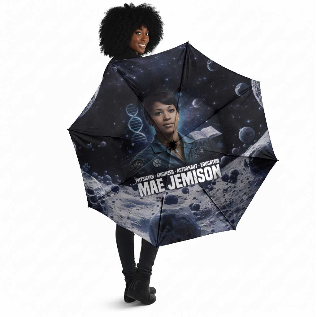 Mae Jemison Umbrella with Space Portrait Design, Science Has No Boundaries Quote and DNA Book Elements - Wonder Print Shop