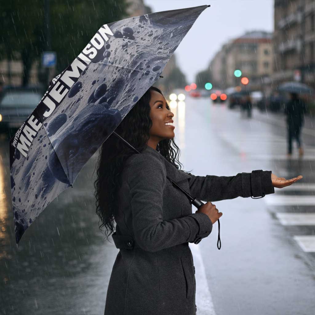 Mae Jemison Umbrella with Space Portrait Design, Science Has No Boundaries Quote and DNA Book Elements - Wonder Print Shop