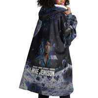 Mae Jemison Wearable Blanket Hoodie with Space Portrait Design, Science Has No Boundaries Quote and DNA Book Elements - Wonder Print Shop