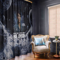 Mae Jemison Window Curtain with Space Portrait Design, Science Has No Boundaries Quote and DNA Book Elements - Wonder Print Shop