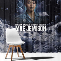 Mae Jemison Window Curtain with Space Portrait Design, Science Has No Boundaries Quote and DNA Book Elements - Wonder Print Shop