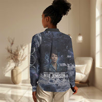 Mae Jemison Women Casual Shirt with Space Portrait Design, Science Has No Boundaries Quote and DNA Book Elements - Wonder Print Shop