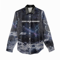 Mae Jemison Women Casual Shirt with Space Portrait Design, Science Has No Boundaries Quote and DNA Book Elements - Wonder Print Shop