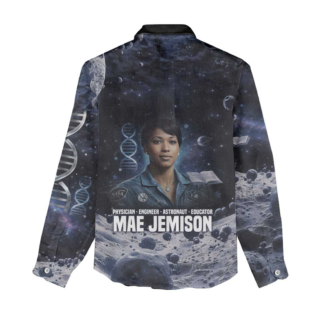 Mae Jemison Women Casual Shirt with Space Portrait Design, Science Has No Boundaries Quote and DNA Book Elements - Wonder Print Shop