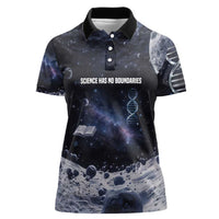 Mae Jemison Women Polo Shirt with Space Portrait Design, Science Has No Boundaries Quote and DNA Book Elements - Wonder Print Shop