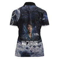 Mae Jemison Women Polo Shirt with Space Portrait Design, Science Has No Boundaries Quote and DNA Book Elements - Wonder Print Shop
