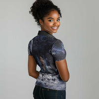 Mae Jemison Women Polo Shirt with Space Portrait Design, Science Has No Boundaries Quote and DNA Book Elements - Wonder Print Shop