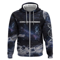 Mae Jemison Zip Hoodie with Space Portrait Design, Science Has No Boundaries Quote and DNA Book Elements - Wonder Print Shop