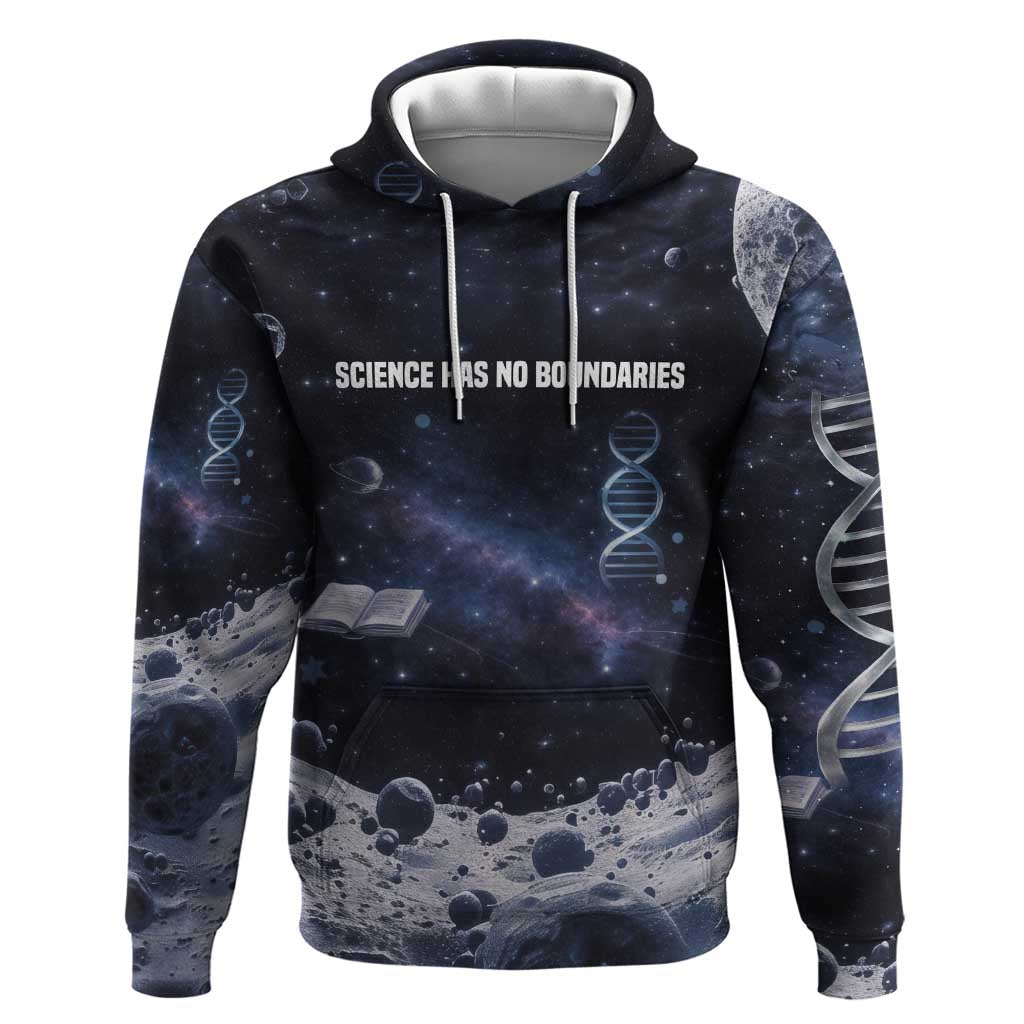 Mae Jemison Zip Hoodie with Space Portrait Design, Science Has No Boundaries Quote and DNA Book Elements - Wonder Print Shop