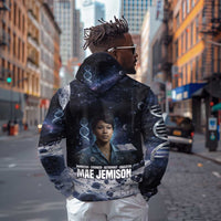 Mae Jemison Zip Hoodie with Space Portrait Design, Science Has No Boundaries Quote and DNA Book Elements - Wonder Print Shop