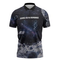 Mae Jemison Zipper Polo Shirt with Space Portrait Design, Science Has No Boundaries Quote and DNA Book Elements - Wonder Print Shop