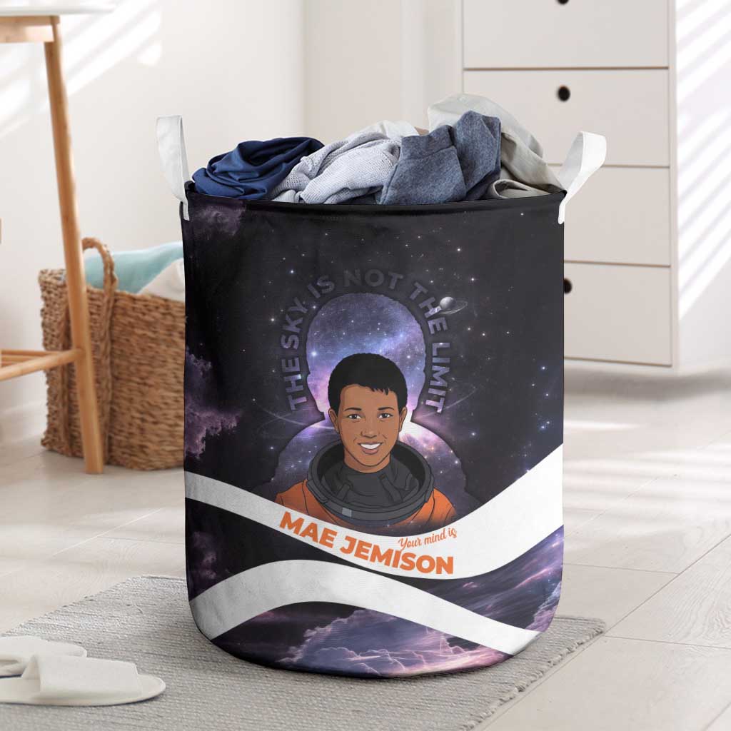 Mae Jemison Laundry Basket Cartoon Astronaut Portrait, The Sky Is Not the Limit Quote and Galaxy Dreamer - Wonder Print Shop
