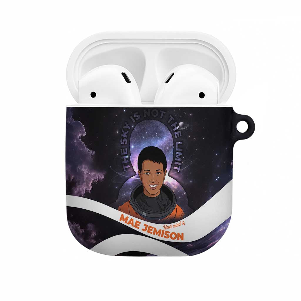 Mae Jemison AirPods Case Cartoon Astronaut Portrait, The Sky Is Not the Limit Quote and Galaxy Dreamer - Wonder Print Shop