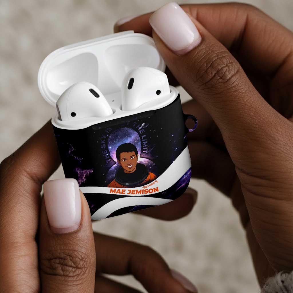 Mae Jemison AirPods Case Cartoon Astronaut Portrait, The Sky Is Not the Limit Quote and Galaxy Dreamer - Wonder Print Shop