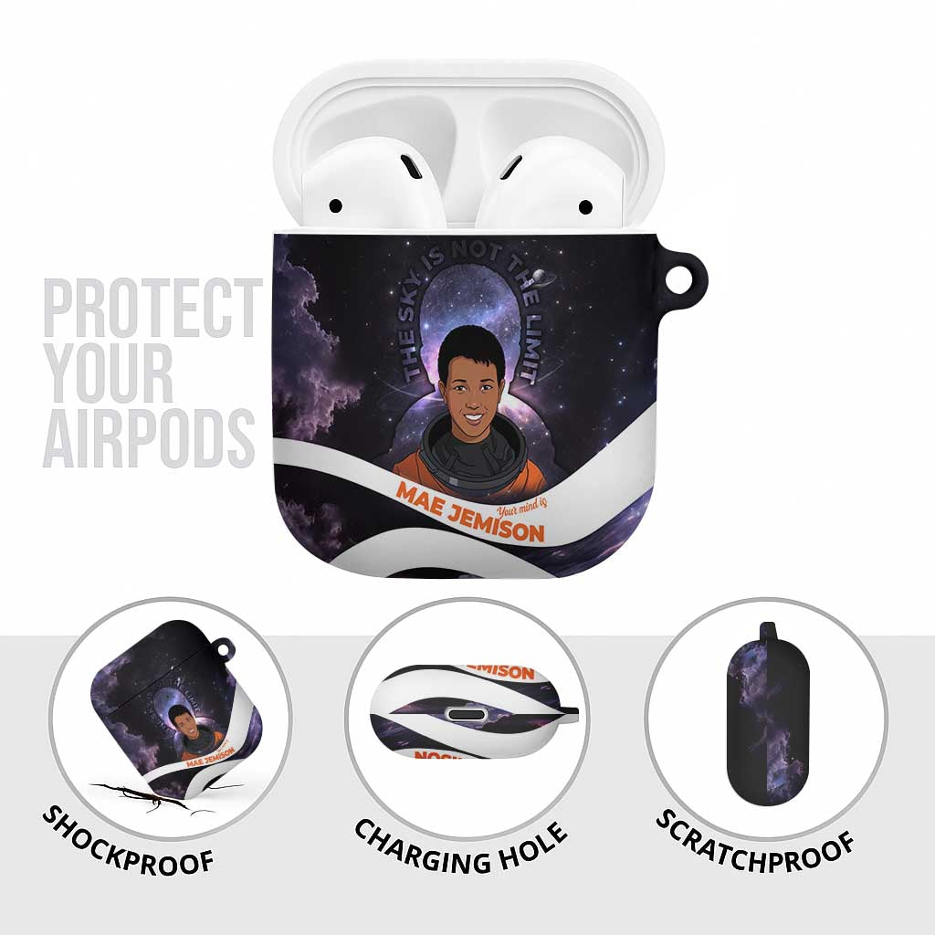 Mae Jemison AirPods Case Cartoon Astronaut Portrait, The Sky Is Not the Limit Quote and Galaxy Dreamer - Wonder Print Shop