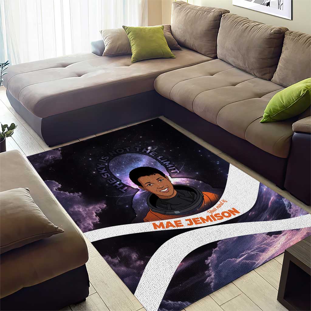 Mae Jemison Area Rug Cartoon Astronaut Portrait, The Sky Is Not the Limit Quote and Galaxy Dreamer - Wonder Print Shop
