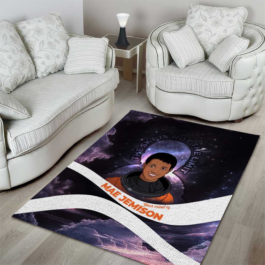 Mae Jemison Area Rug Cartoon Astronaut Portrait, The Sky Is Not the Limit Quote and Galaxy Dreamer - Wonder Print Shop