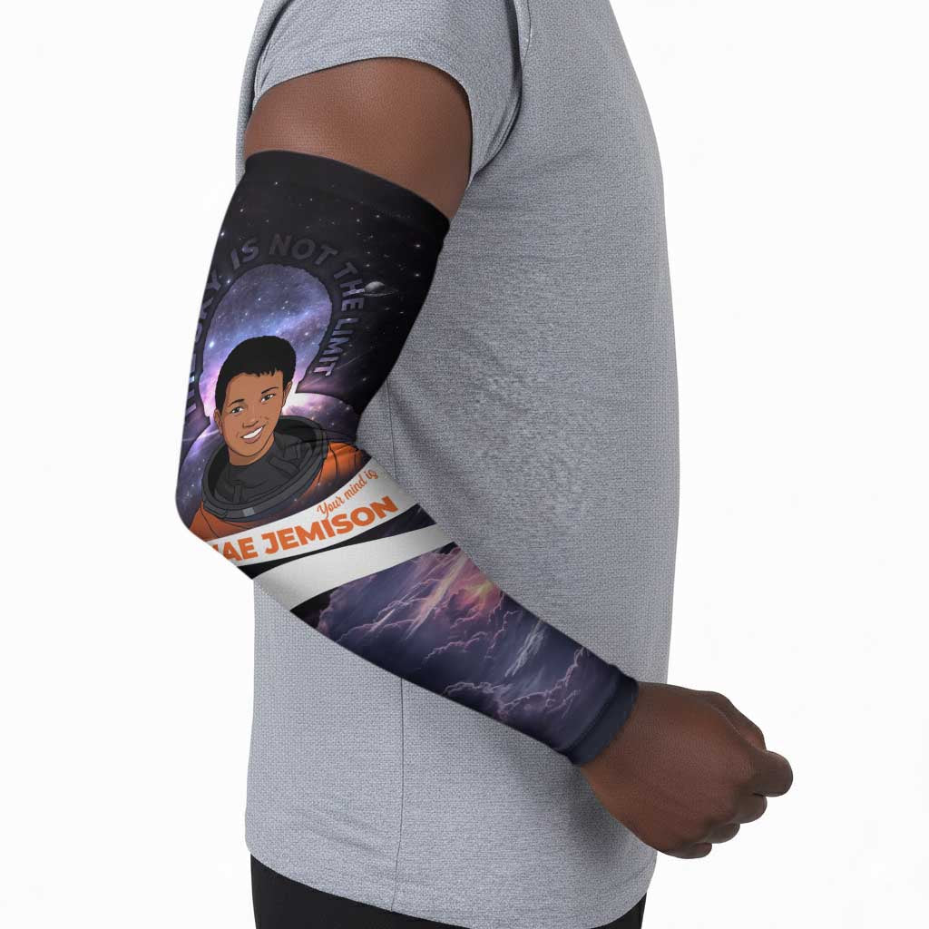Mae Jemison Arm Sleeves Cartoon Astronaut Portrait, The Sky Is Not the Limit Quote and Galaxy Dreamer - Wonder Print Shop