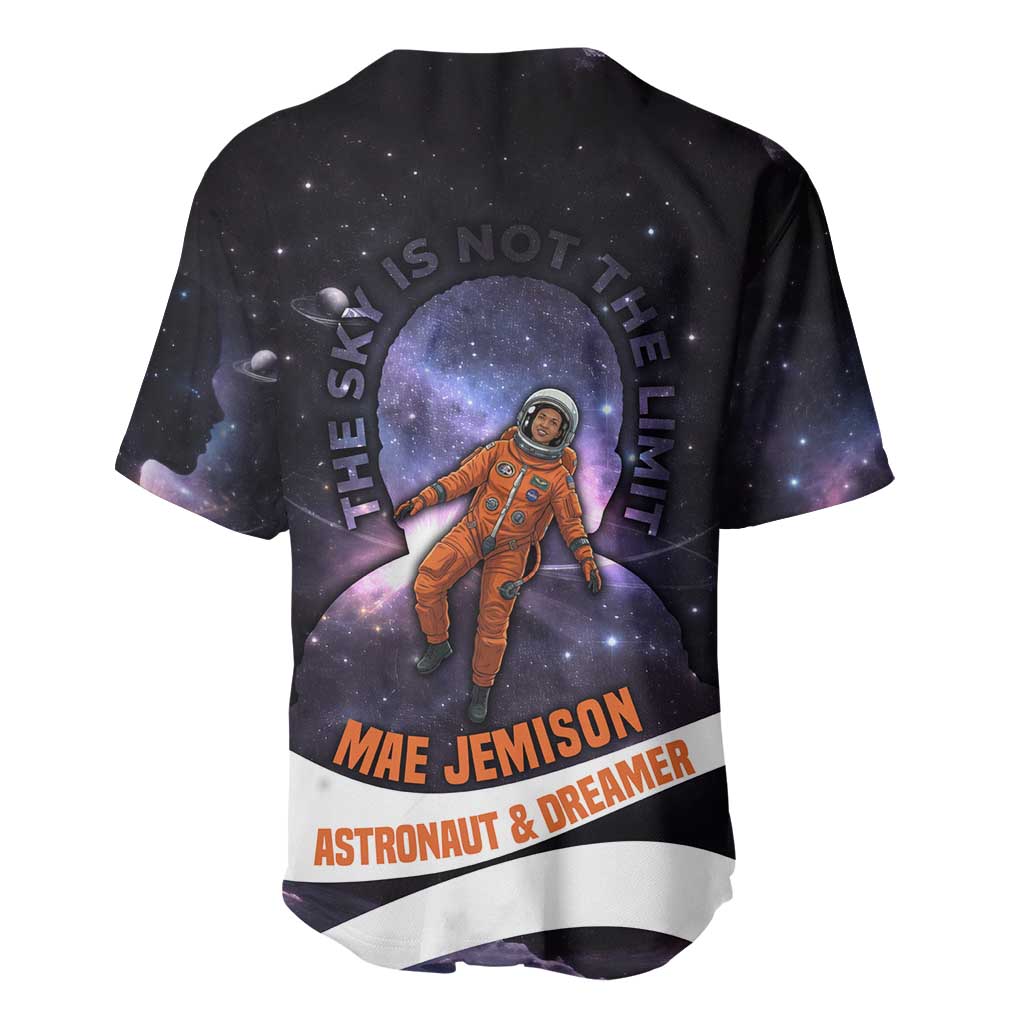 Mae Jemison Baseball Jersey Cartoon Astronaut Portrait, The Sky Is Not the Limit Quote and Galaxy Dreamer - Wonder Print Shop