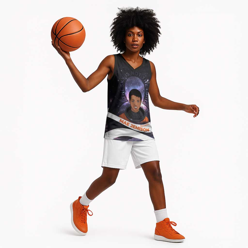 Mae Jemison Basketball Jersey Cartoon Astronaut Portrait, The Sky Is Not the Limit Quote and Galaxy Dreamer - Wonder Print Shop