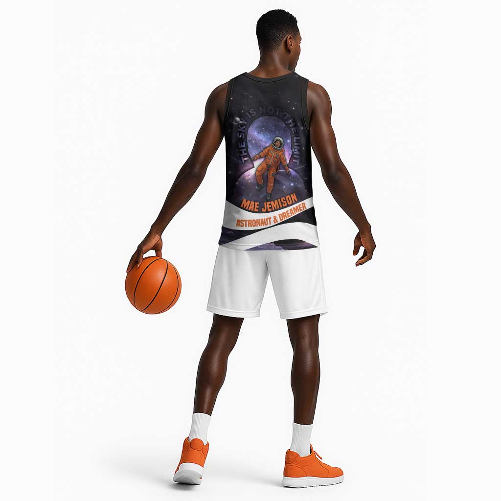 Mae Jemison Basketball Jersey Cartoon Astronaut Portrait, The Sky Is Not the Limit Quote and Galaxy Dreamer - Wonder Print Shop