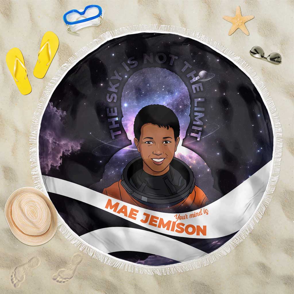 Mae Jemison Beach Blanket Cartoon Astronaut Portrait, The Sky Is Not the Limit Quote and Galaxy Dreamer - Wonder Print Shop