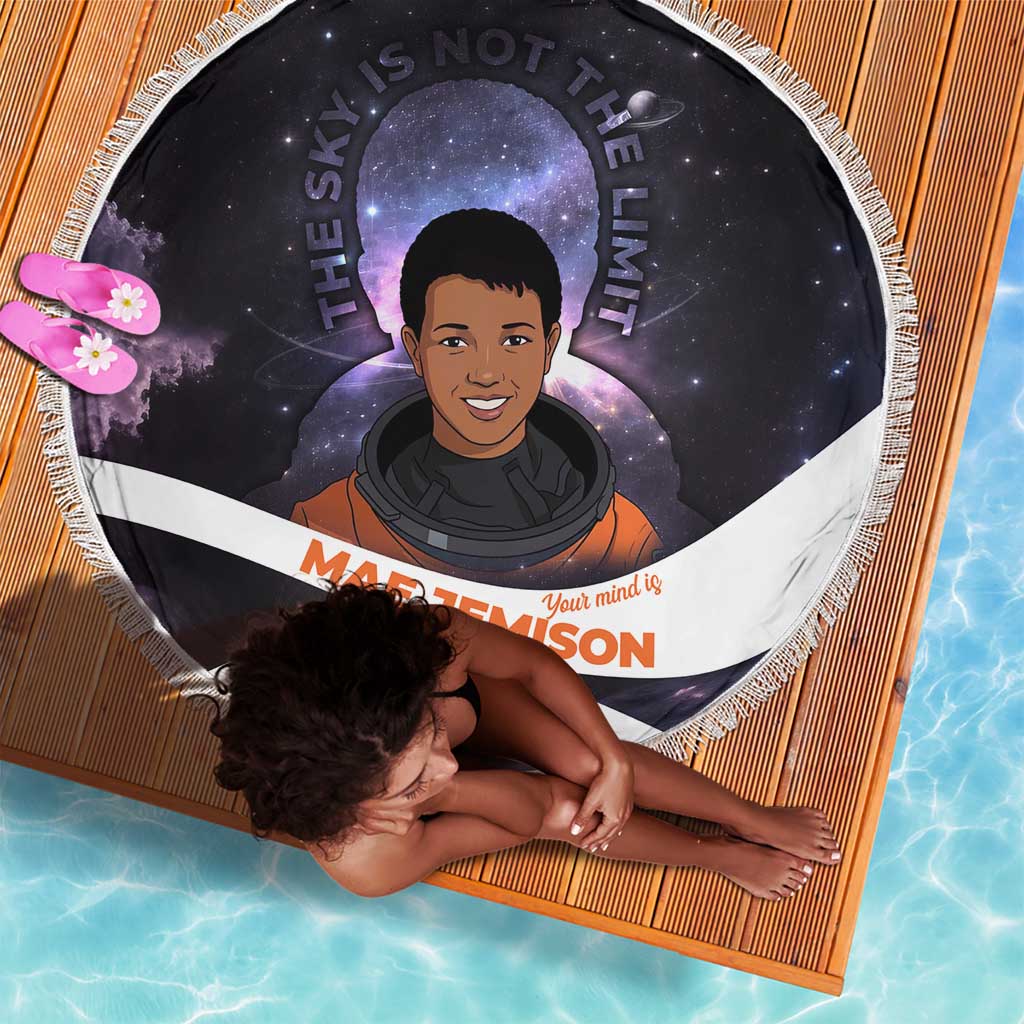 Mae Jemison Beach Blanket Cartoon Astronaut Portrait, The Sky Is Not the Limit Quote and Galaxy Dreamer - Wonder Print Shop