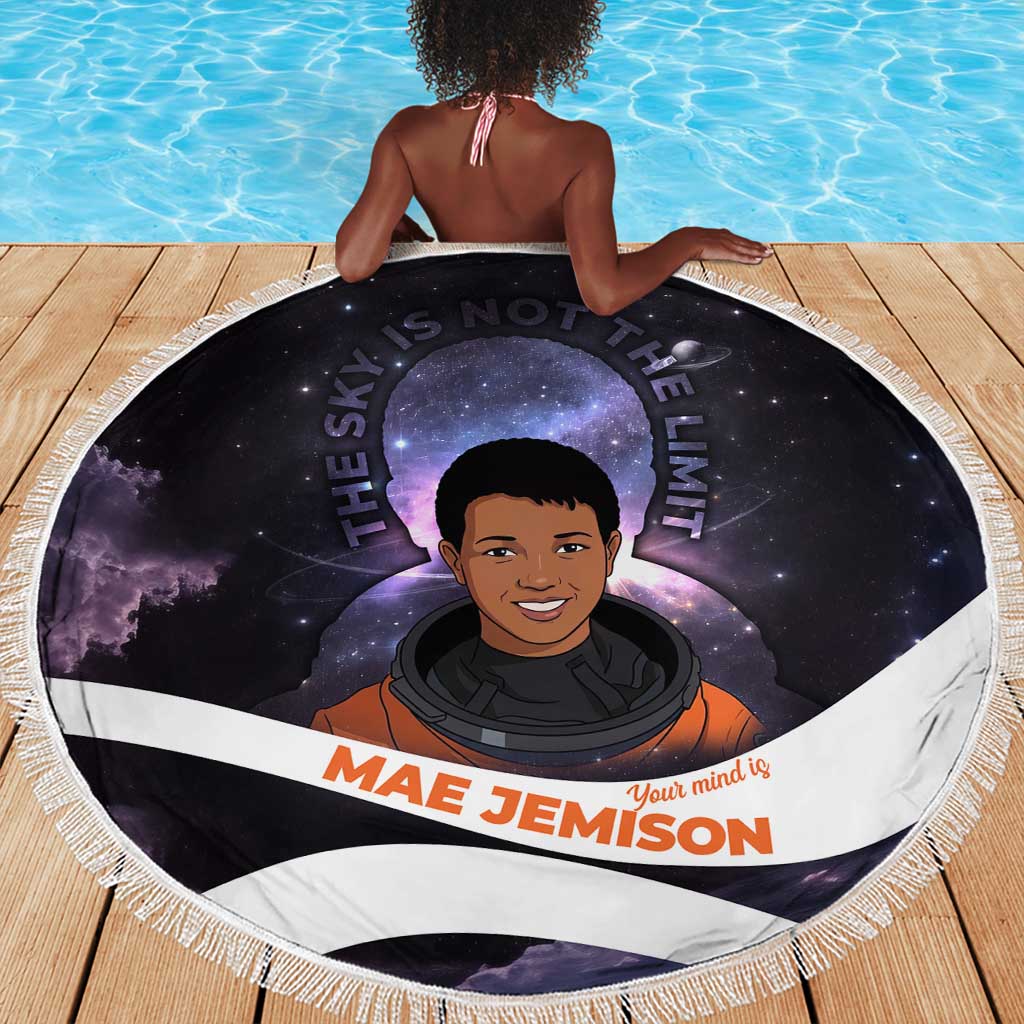 Mae Jemison Beach Blanket Cartoon Astronaut Portrait, The Sky Is Not the Limit Quote and Galaxy Dreamer - Wonder Print Shop