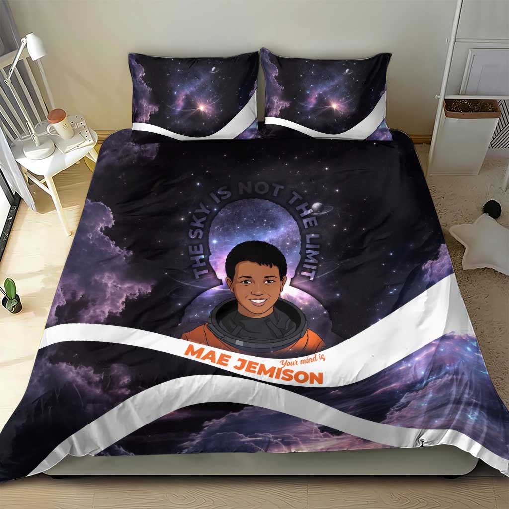 Mae Jemison Bedding Set Cartoon Astronaut Portrait, The Sky Is Not the Limit Quote and Galaxy Dreamer - Wonder Print Shop